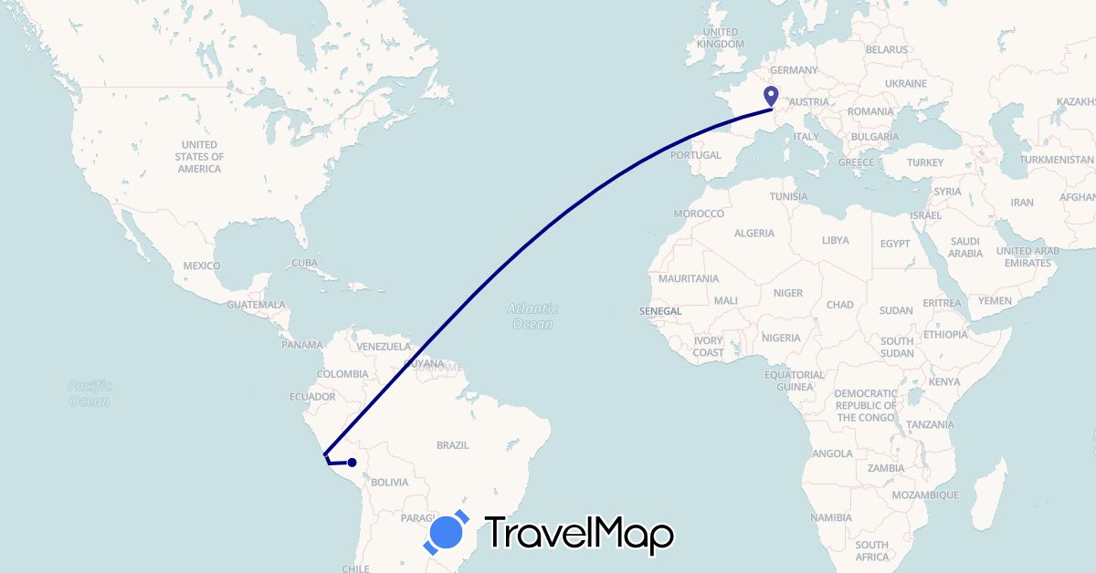 TravelMap itinerary: driving, plane in Switzerland, Peru (Europe, South America)